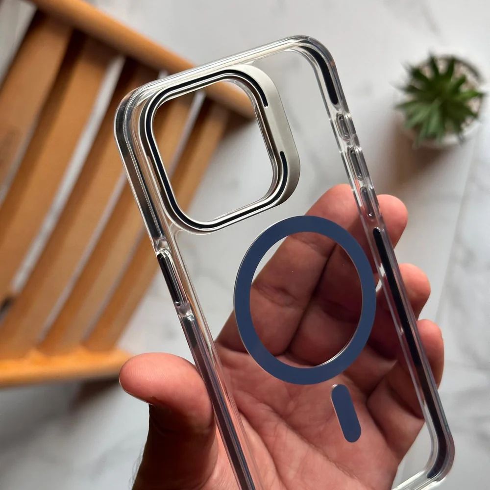 Camera Metal Stand Clear Magsafe Case For iPhone