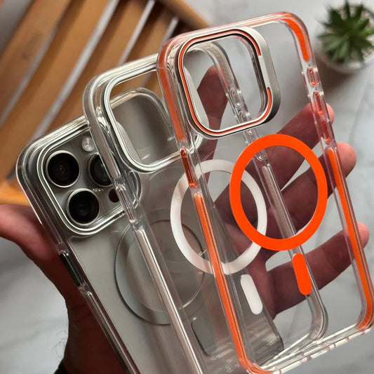 Camera Metal Stand Clear Magsafe Case For iPhone