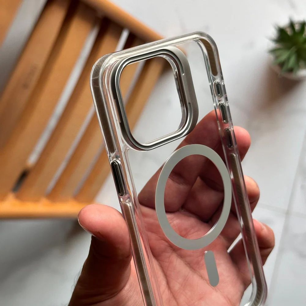 Camera Metal Stand Clear Magsafe Case For iPhone