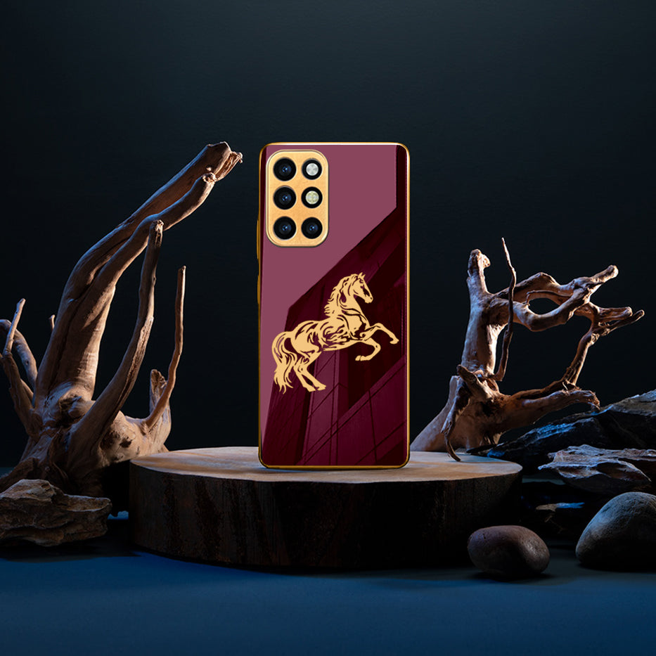 TPU Gold Edge Design With Horse logo Case For OnePlus 9R